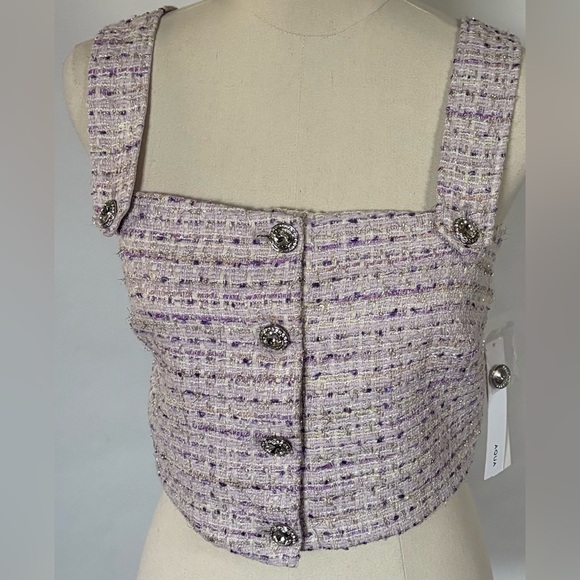 NEW w/Tags AQUA Lavender Tweed Crop Top 100% Bloomingdale's Exclusive Size L - Picture 2 of 11